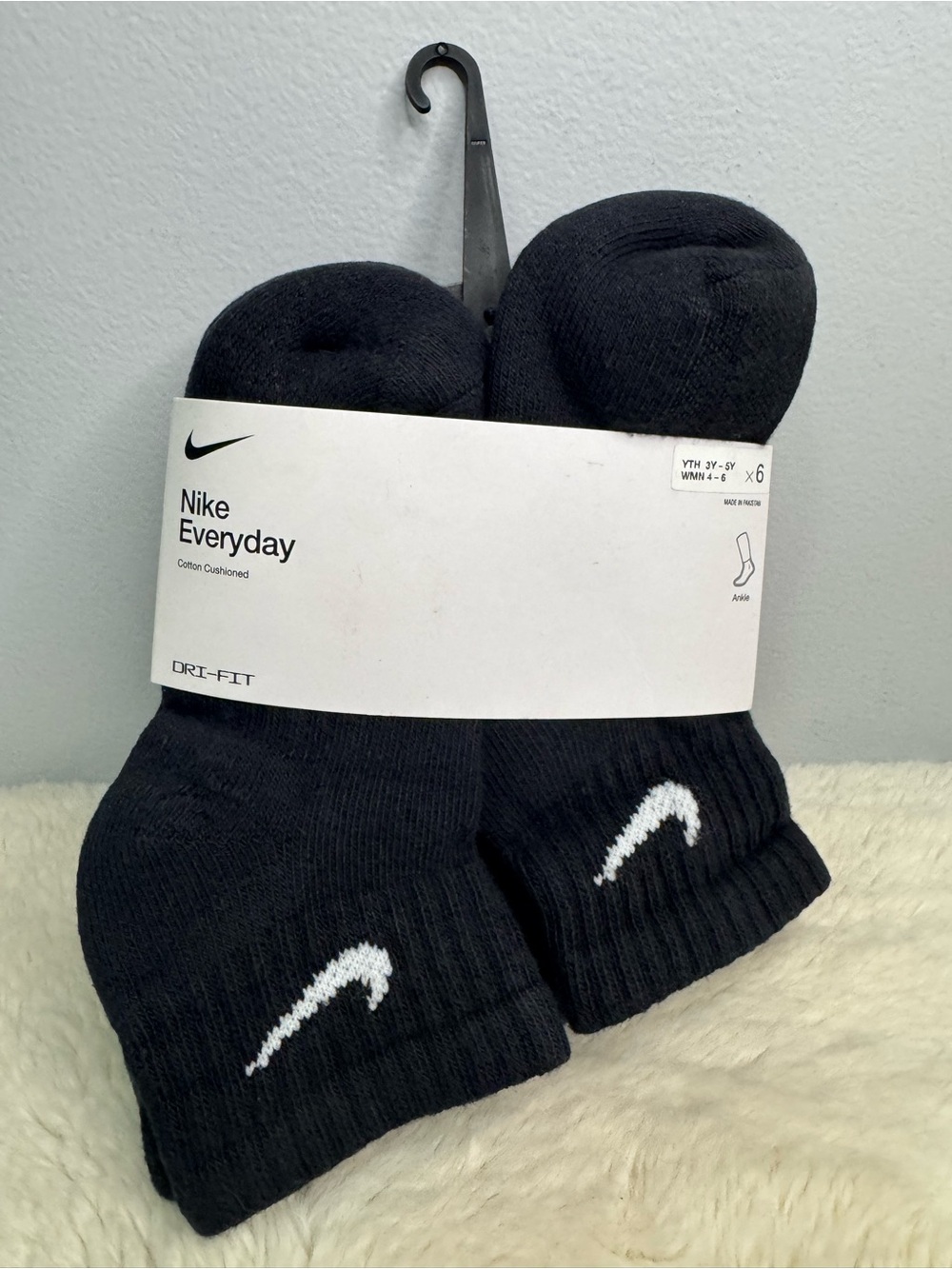Nike Black Ankle Socks with White Swoosh (6 Pack)
